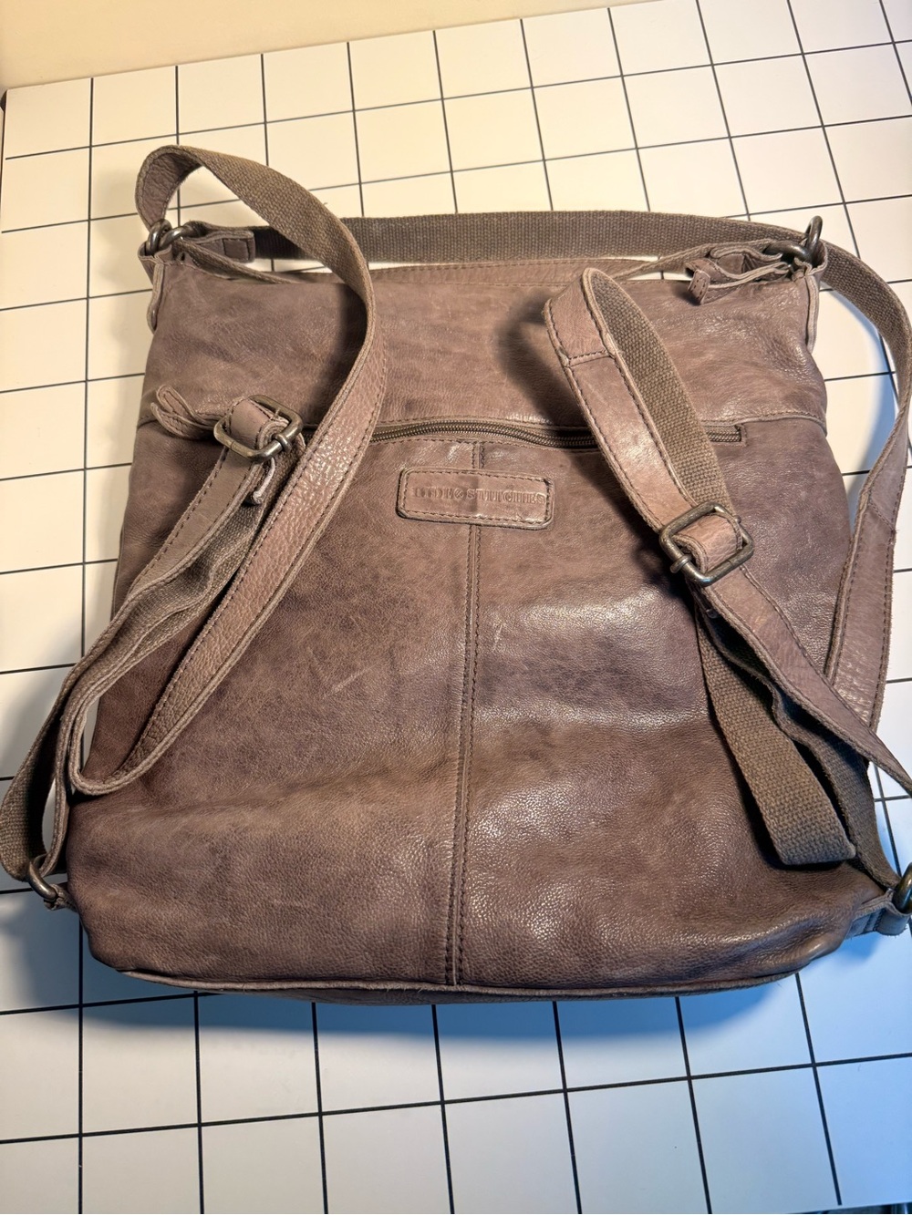 Leather convertible Crossbody Bag or Backpack- Taupe Brown - Picture 5 of 7